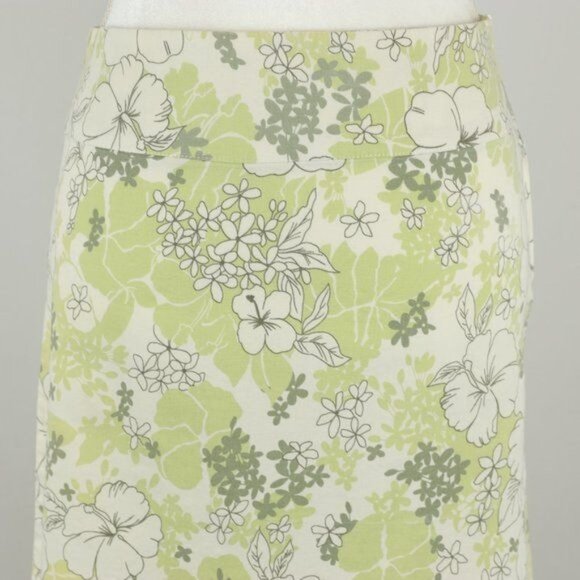 Studio Y Women's Small Green White Tropical Floral Woven Pencil Skirt - Picture 2 of 6